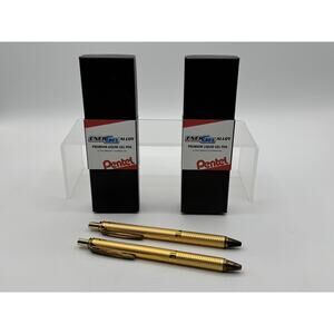 Pentel EnerGel Alloy Retractable Liquid Gel Pen 0.7mm, Gold Barrel, 2pack, NIB